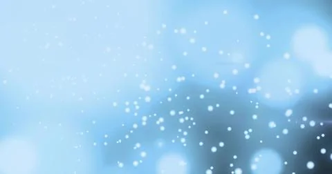 Drifting cluster of white light spots floating over soft blue gradient, with Ilustração Stock