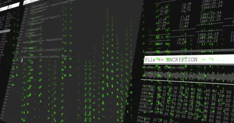 Drifting digits revealing code interface while updating FileENCRYPTION label and Stock Footage 310637728