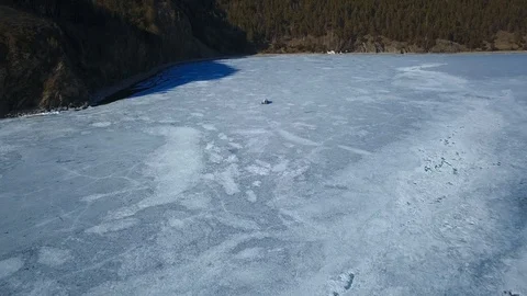 Drifting hovercraft on icy surface of Baikal lake. Stock Footage 94134423