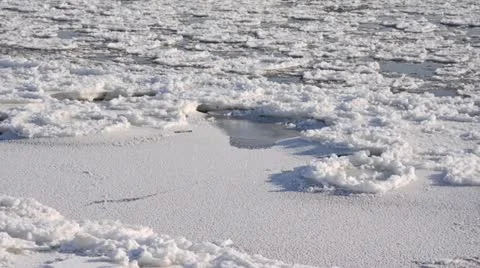 Drifting ice on Elbe River, Flusslandschaft Elbe Biosphere Reserve, Germany Stock Footage 12675870