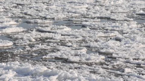 Drifting ice on Elbe River, Flusslandschaft Elbe Biosphere Reserve, Germany Stock Footage 12675901