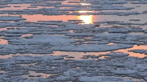 Drifting ice on Elbe River, Flusslandschaft Elbe Biosphere Reserve, Germany Stock Footage 12676572