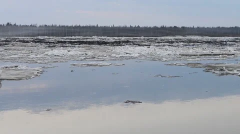 Drifting ice on the river in the taiga Stock-Footage 50711812