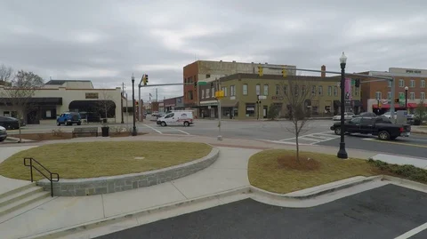 Drifting Left To Right-Intersection-Historical Business Distrisct Stock Footage 97834530