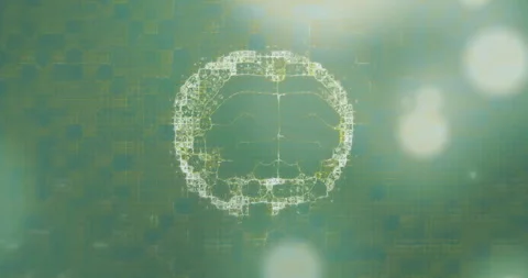 Drifting light orbs leading to wireframe brain emerging and pulsing connections Stock Footage 314408078