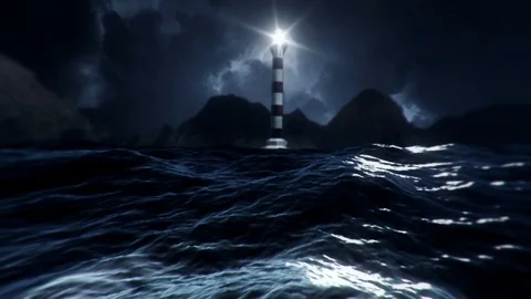 Drifting from a Lighthouse At a Sea Storm Stock Footage 89921937