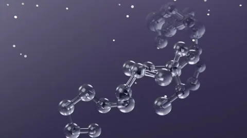 Drifting molecular chain rotating revealing round nodes over violet gradient 動画素材 344173945