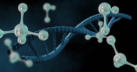 Drifting molecules entering frame driving DNA helix rotating undulating Stock Footage 331165635