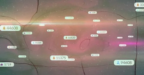 Drifting notification badges floating across cosmic visualization, with icons 스톡 일러스트