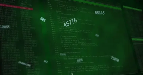 Drifting numbers causing view shift, passing glass panel, revealing red line, Stockbeeldmateriaal 329122256