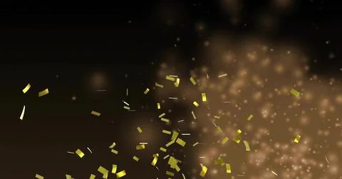 Drifting rectangular gold confetti sparkling over dark gradient backdrop, with イラスト素材