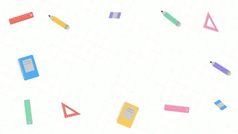 Drifting school supplies pattern on light background. 4K Video Stock Footage 340304417
