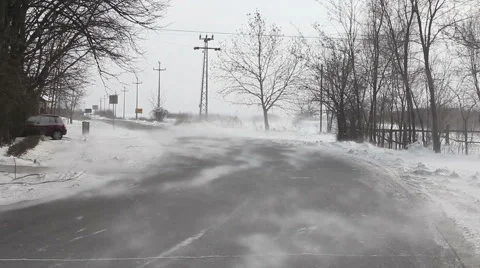 Drifting snow on winter road (2/3) Stock Footage 48388920