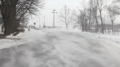 Drifting snow on winter road Stock-Footage 48389229