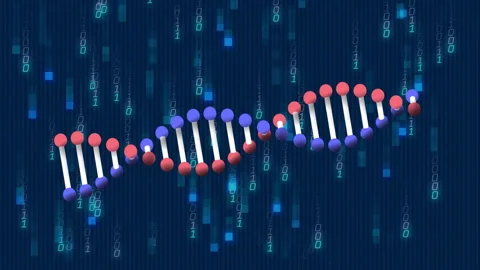 Drifting spheres linking via rods forming DNA helix twisting inside dark mask Stock Footage 310298876