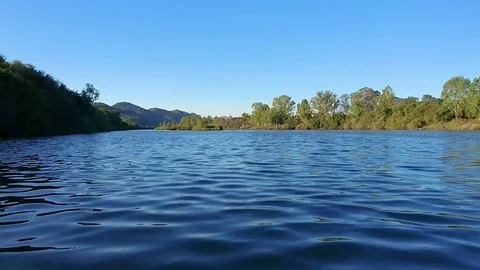 Drifting on the Vaal River view from canoe close to banks Stock Footage 76481674