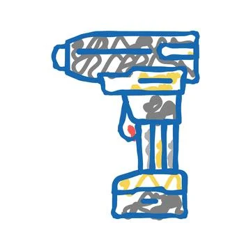 Drill with air compressor icon doodle illustration Ilustração Stock