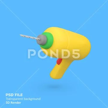 Drill and Screw Driver Gun isolated 3d render icon illustration Template PSD