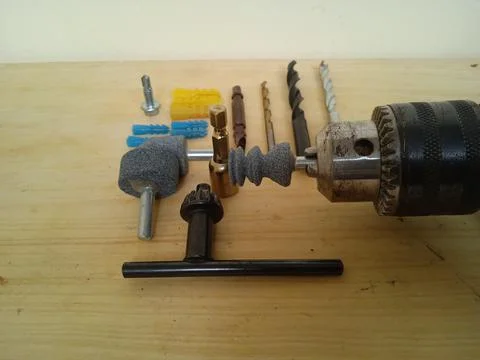 Drill and Set of Drill Bits Stockfoto's