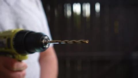 Drill bit close up spinning demonstrating power tool operation Vídeo Stock 333957684