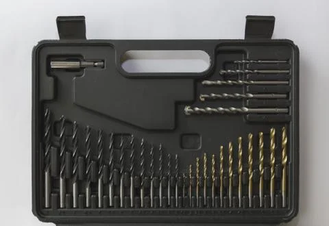 Drill bit collection in a plastic case Stock Photos