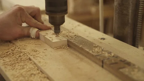 The drill bit enters the board Stock Footage 128369621