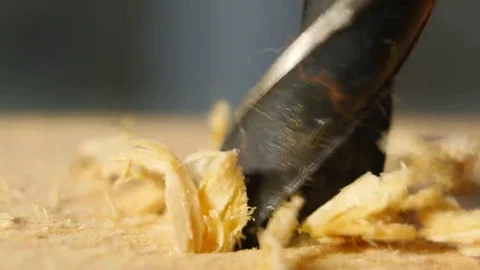 Drill Bit Going Into Wood Stock Footage 69221682