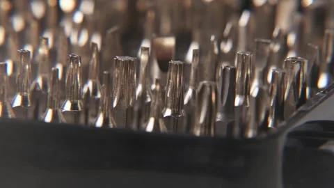 Drill bit set for small screwdriver electronics repair board Video stock 329708552