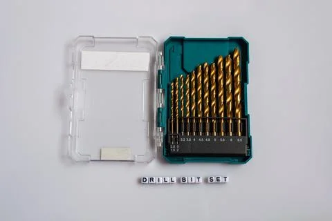 Drill Bit  Set on White Background with name Stock Photos