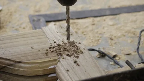 Drill Bits in Action - Woodworking Precision Stock Footage 314474953