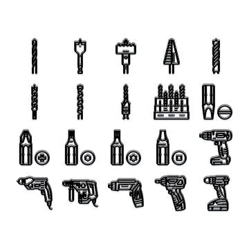 Drill bits and electric power tools set for construction Stock Illustration