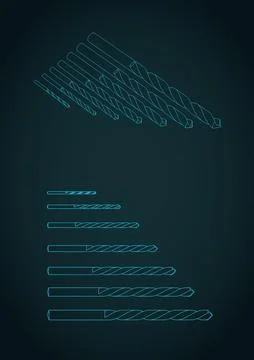 Drill bits blueprints set Stock Illustration