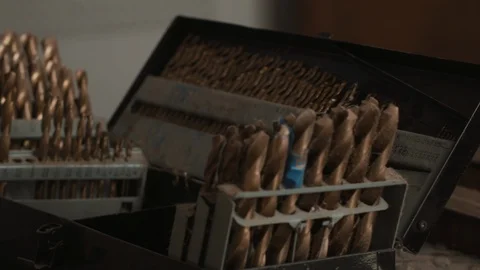 Drill Bits in Workshop Stock Footage 126922683