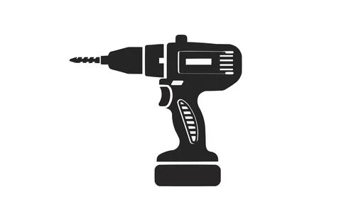 Drill black icon, isolated on white background. Vector illustration. Stock Illustration