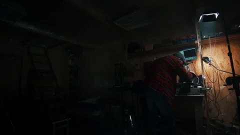 Drill cnc machine , master brush away shavings Video stock 84576460