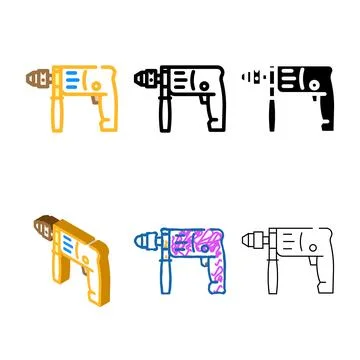 Drill construction color icon multipack vector Stock Illustration
