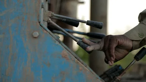 Drill deep drilling track machine excavation water well Uganda East Africa. Stock Footage 116388685