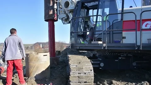 Drill into the earth with big machine 02 Stock Footage 133841451