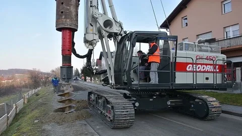 Drill into the earth with big machine 04 Stock Footage 133843452