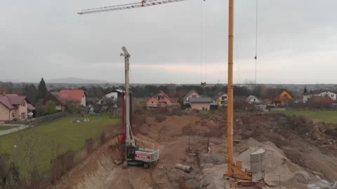 Drill into the earth with big machine AERIAL 08 Stockbeeldmateriaal 133847456