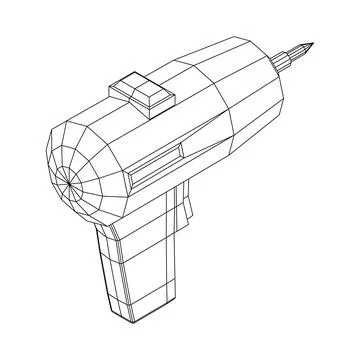 Drill electric device wireframe low poly mesh Illustrazione stock