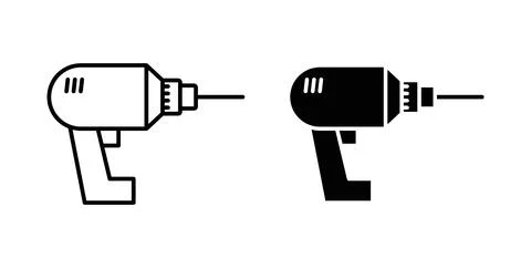 Drill icon collection in black, Line icons, flat symbols Stock Illustration