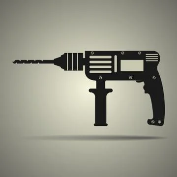 Drill icon in flat design, black and white colors Stock Illustration