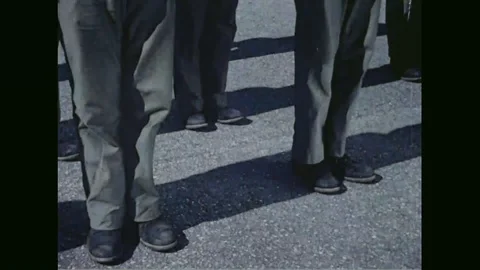 Drill instructor rains recruits on marching - 1960 Stock Footage 102851196