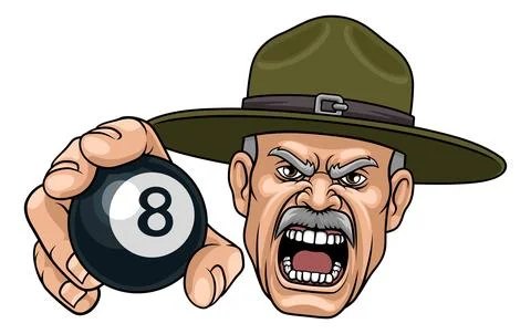 Drill Instructor Sergeant Billiards Pool Mascot イラスト素材