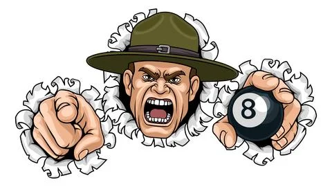 Drill Instructor Sergeant Billiards Pool Mascot Stock Illustration