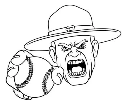 Drill Instructor Sergeant Bootcamp Baseball Mascot Stock-Illustration