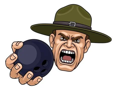 Drill Instructor Sergeant Bootcamp Bowling Mascot Stock Illustration