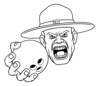 Drill Instructor Sergeant Bootcamp Bowling Mascot Stock Illustration