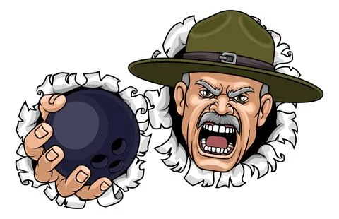 Drill Instructor Sergeant Bootcamp Bowling Mascot Stock Illustration